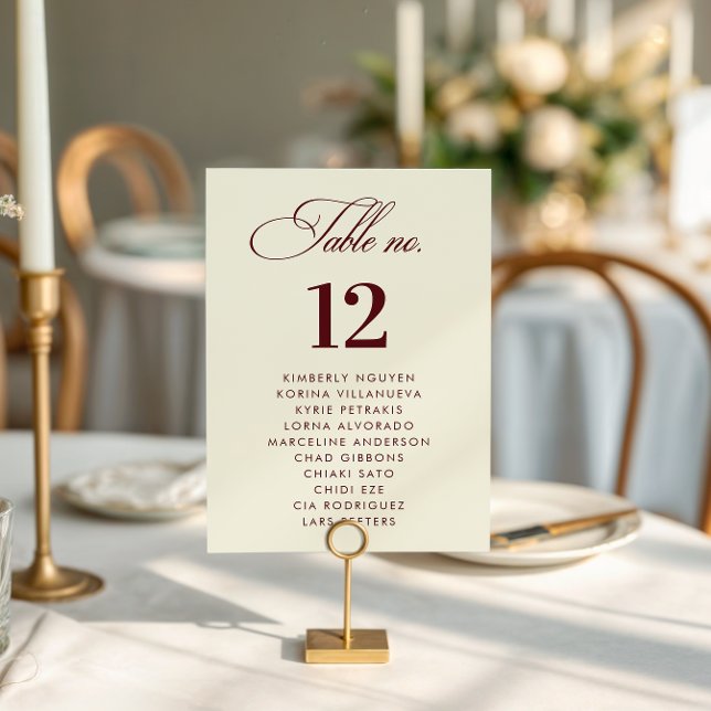 Numeração De Mesa Ivory Burgundy Seating Chart Names Wedding Sign (Criador carregado)