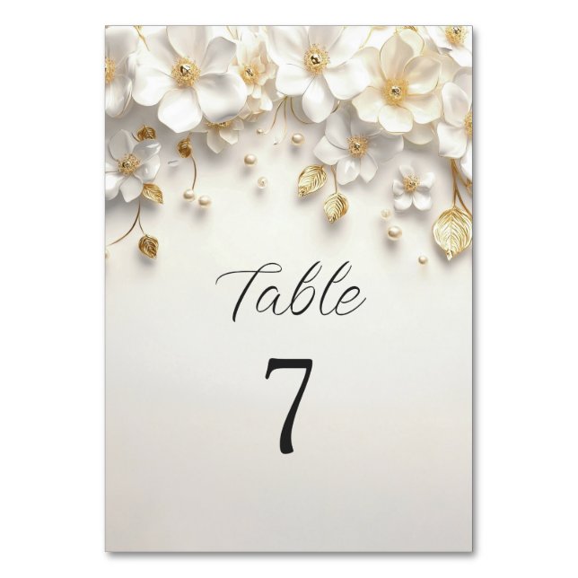 Numeração De Mesa Ivory White Floral Dourado Número da Tabela (Frente)