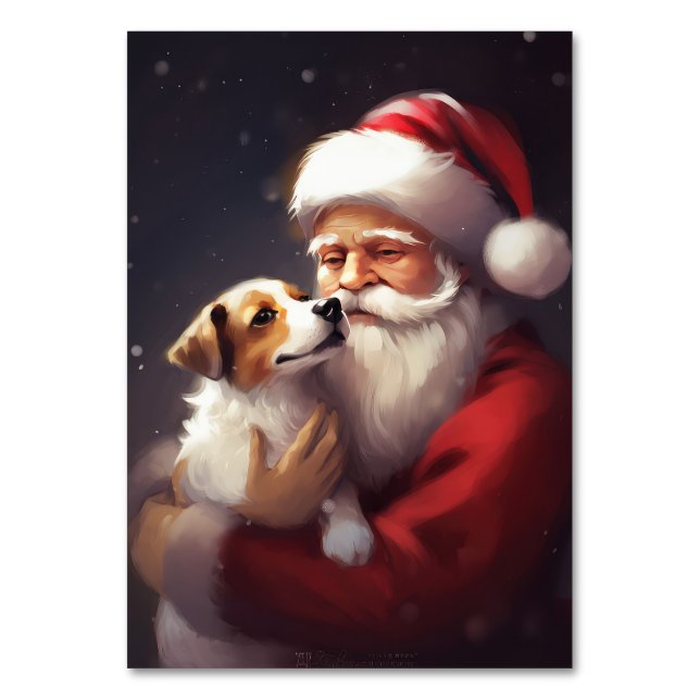 Numeração De Mesa Jack Russell Com Papai Noel Natal Festivo (Frente)