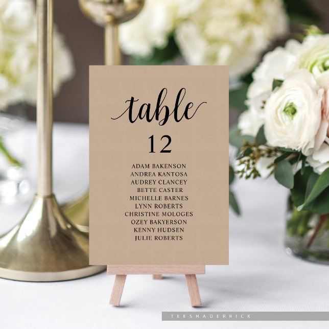 Numeração De Mesa Janto Casado, Gráfico de Assentos Brown Kraft (Wedding Dinner or Brunch, Cottage Brown Kraft, Guest Seating Chart Card, with Table Number.)