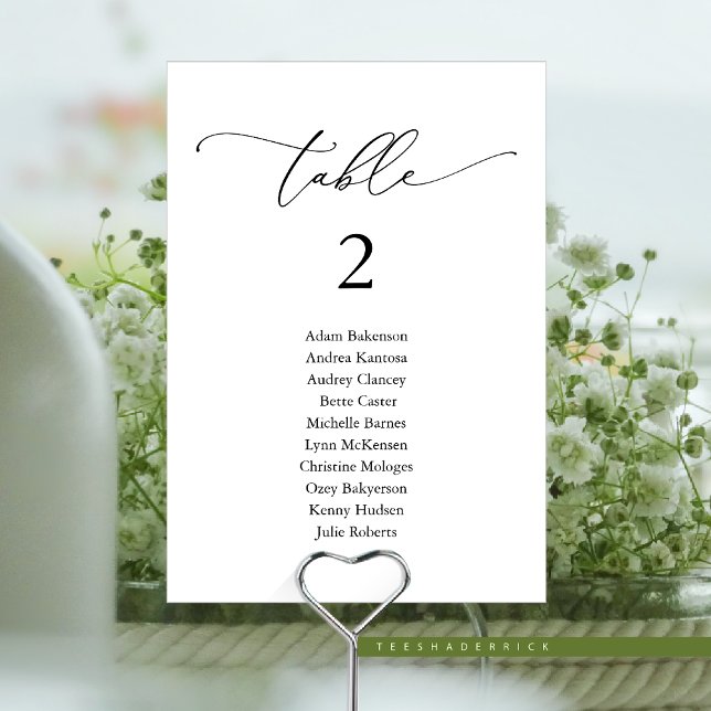 Numeração De Mesa Janto Casado, Mesa N do Gráfico de Convidados Mode (Modern Romantic Wedding Dinner, Guest Seating Chart Card, Table Number in Black and White Themed)