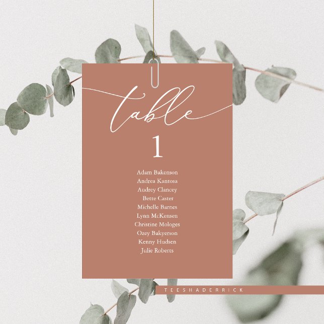 Numeração De Mesa Janto Casado, Quadro de Assentos de Convidado Mode (Elopement Wedding Dinner,  Guest Seating Chart Card, in Terracotta Brown, Table No and Guest Names)