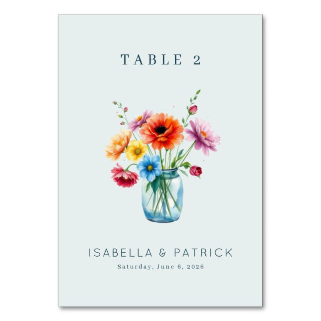 Numeração De Mesa Jar de Aquarela Floral Alegre (Frente)