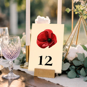 Numeração De Mesa Jardim Floral de Papoula Vermelha Flor de Casament