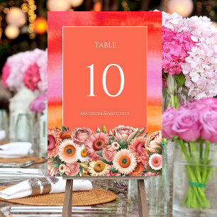 Numeração De Mesa Jardim Flores Aquarela Rosa Laranja Nascer do Sol