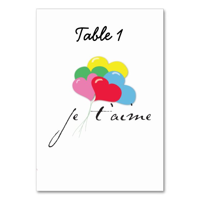 Numeração De Mesa Je' taime (eu te amo) (Frente)