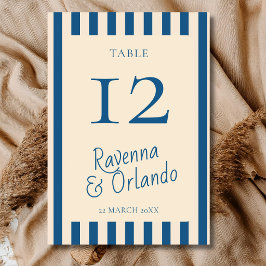 Numeração De Mesa Jeans Azul e Listras de Marfim Casamento Retro Min