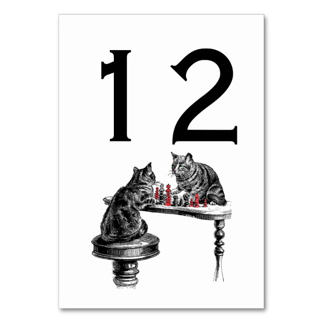 Numeração De Mesa Jogos de Tabuleiro Duas Gatas jogando Partida de X (Frente)