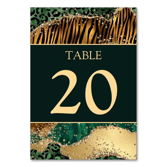 Numeração De Mesa Jungle Safari Green Glitter Wedding (Frente)