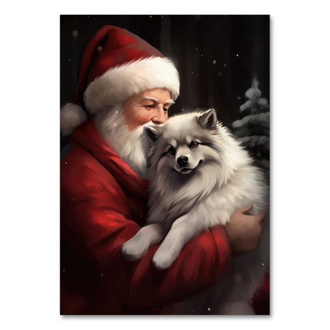 Numeração De Mesa Keeshond com Papai Noel Natal Festivo (Frente)