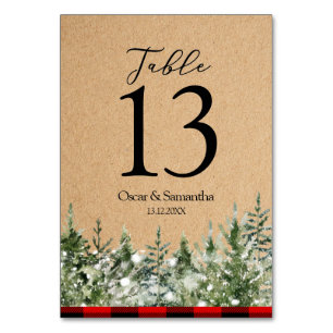 Numeração De Mesa Kraft Watercolor Pine Trees & Red Buffalo Xadrez
