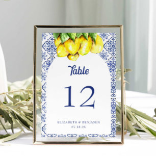 Numeração De Mesa La Dolce Vita Casamento Mediterrâneo Azul Limão
