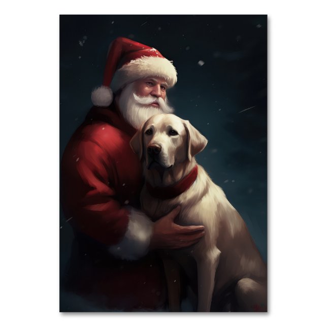 Numeração De Mesa Labrador Com Papai Noel Festivo Natal  (Frente)