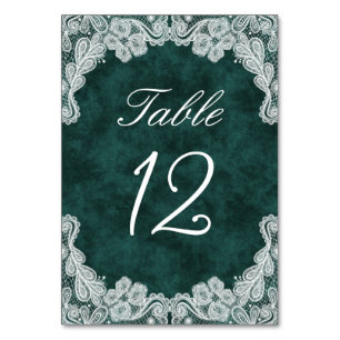 Numeração De Mesa Lace branco no Emerald Green Faux Velvet