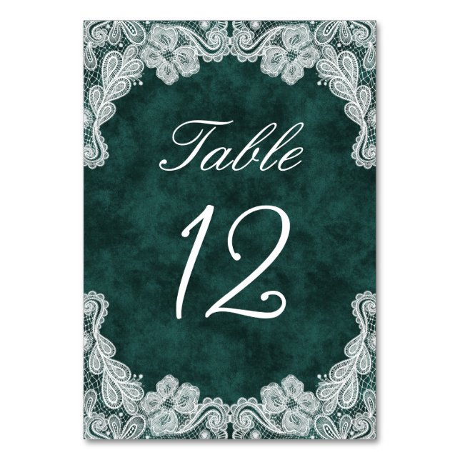 Numeração De Mesa Lace branco no Emerald Green Faux Velvet (Frente)