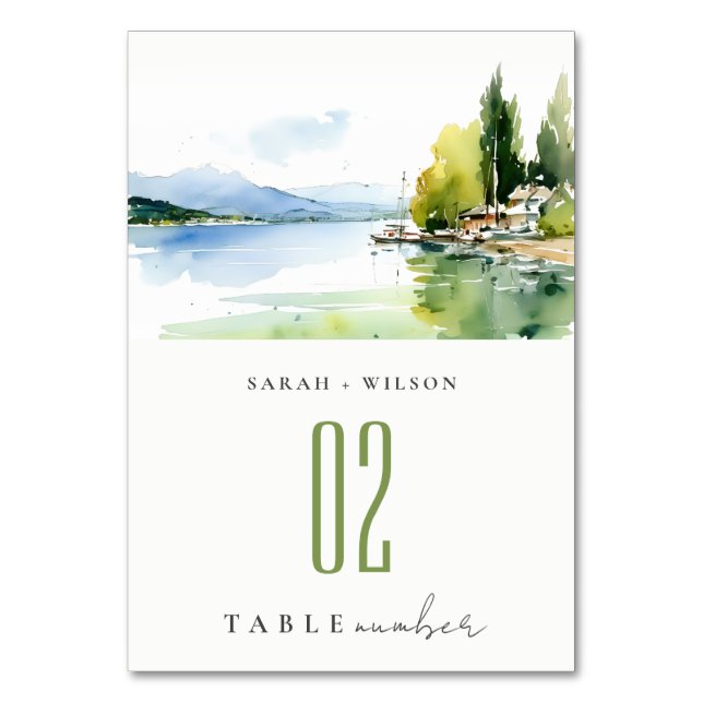 Numeração De Mesa Lake Geneva Switzerland Watercolor Scape Wedding (Frente)