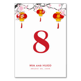 Numeração De Mesa Lanterna Chinesa e Flor de Cerejeira no Casamento