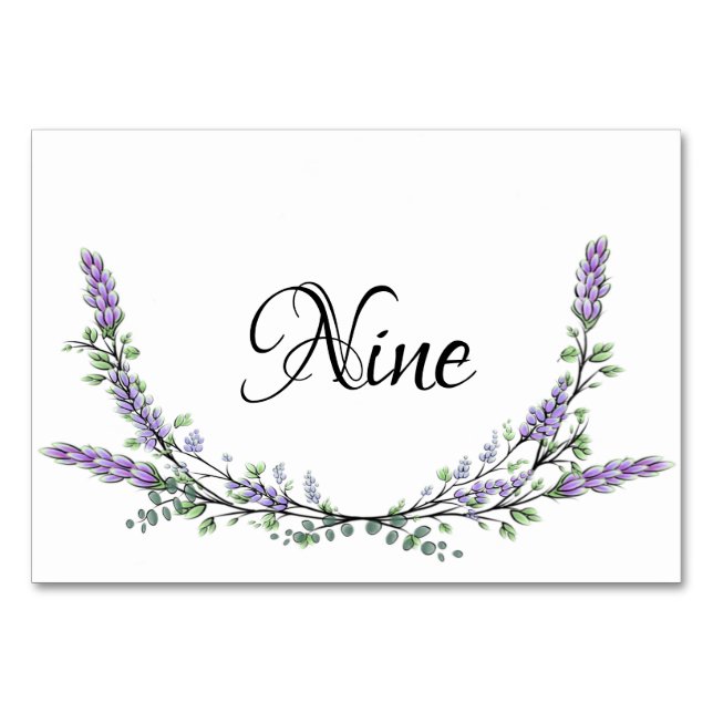 Numeração De Mesa Lavanda e mesa de aquarela Eucalyptus nove (Frente)