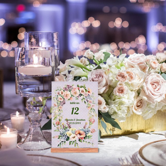 Numeração De Mesa Lavanda Floral Wreath Mesa Número (Criador carregado)