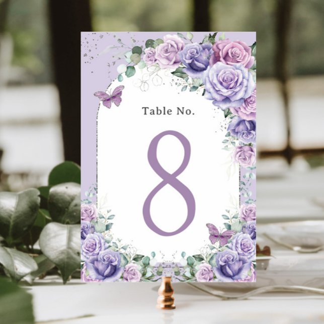 Numeração De Mesa Lavanda Roxo-Lilar Aniversário Floral Quinceanera (Criador carregado)