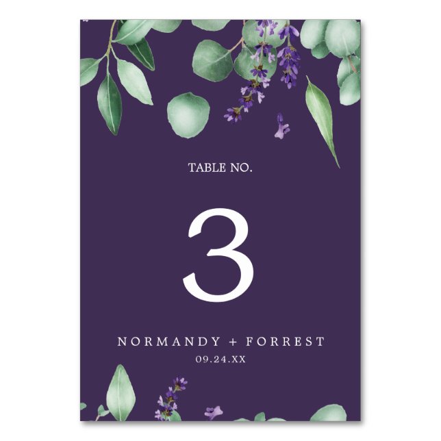 Numeração De Mesa Lavanda russa e número de tabela de roxo Eucalyptu (Frente)