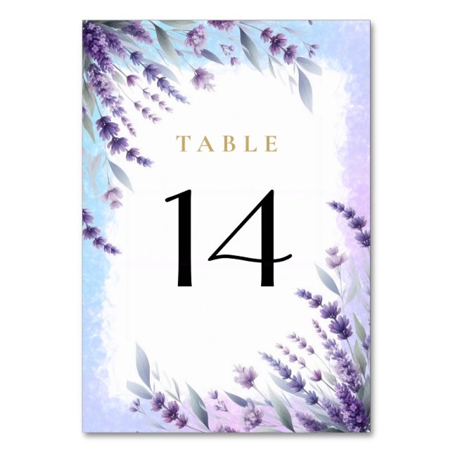 Numeração De Mesa Lavandas E Azul Elegante Floral Aquarela  (Frente)