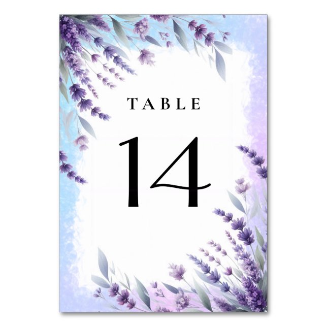 Numeração De Mesa Lavandas E Azul Elegante Floral Aquarela  (Frente)