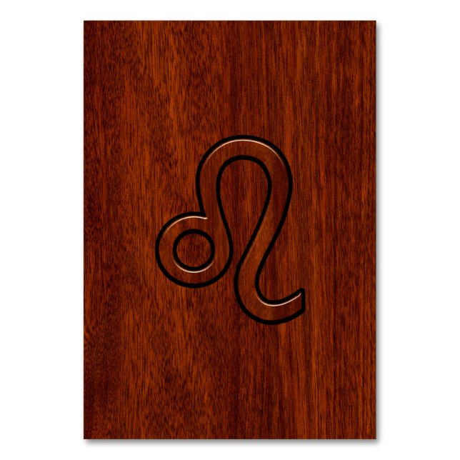 Numeração De Mesa Leo Zodiac Sinal no estilo de madeira de Mahogany (Frente)