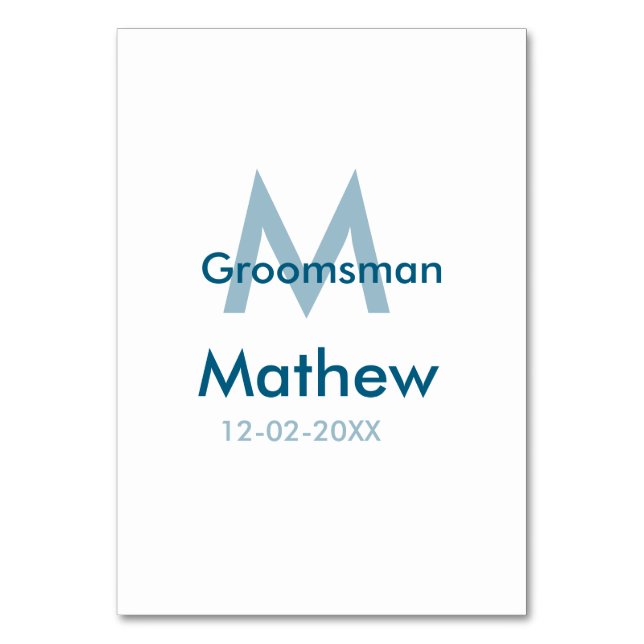 Numeração De Mesa Letra de nome de padrinho azul marinho data mascul (Frente)