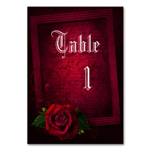 Numeração De Mesa Letra emoldurada gótica & Rosa Vermelha