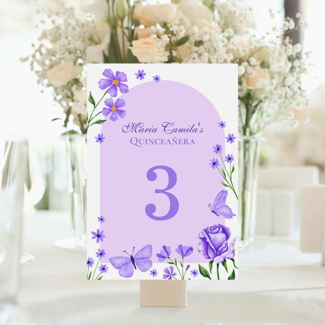 Numeração De Mesa Lilac Purple Floral Mis Quince Años Quinceañera (Lilac Purple Floral Mis Quince Años Quinceañera Table Number)
