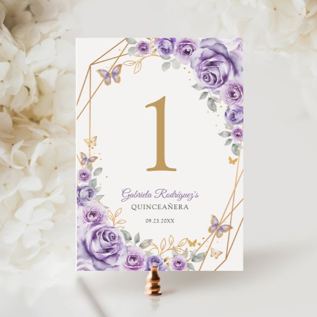 Numeração De Mesa Liloxo Purple Dourado Quinceanera (Criador carregado)