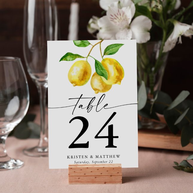 Numeração De Mesa Limão de Aquarela Citrus (Add a fresh twist to your reception with a lemon watercolor table number!)