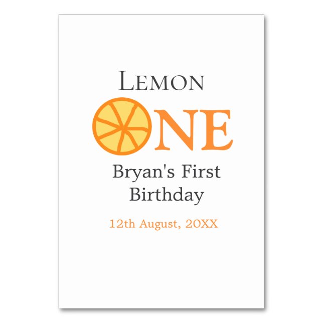 Numeração De Mesa Limão, uma cinza de laranja primeiro aniversario f (Frente)