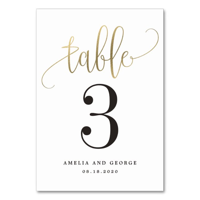 Numeração De Mesa Linda Caligrafia Faux Gold Foil Table Number (Frente)