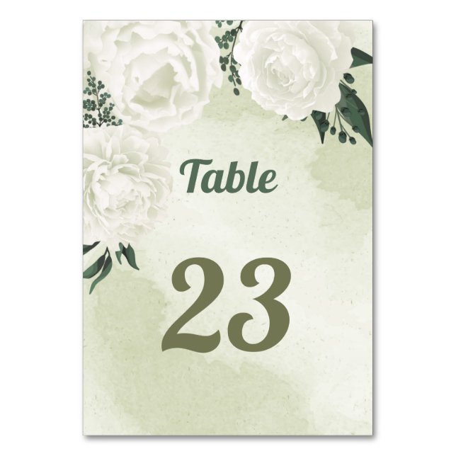 Numeração De Mesa lindas flores brancas folhas verdes (Frente)