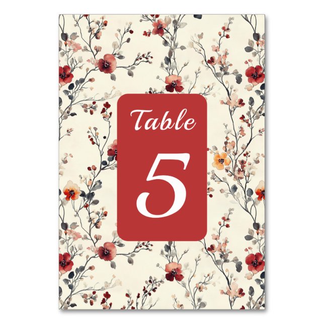 Numeração De Mesa Lindo Floral Elegante Vermelho & Rosa  (Frente)
