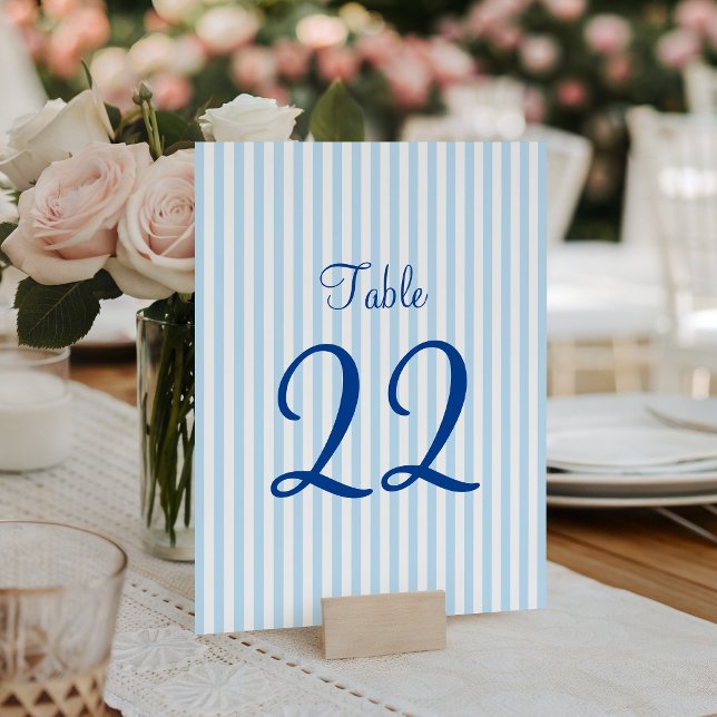 Numeração De Mesa Listras Azuis Claras e Brancas (Light Blue and White Stripes Table Number)