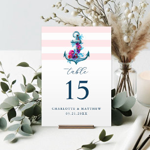 Numeração De Mesa Listras Rosa Náutico Âncora Aquarela Casamento