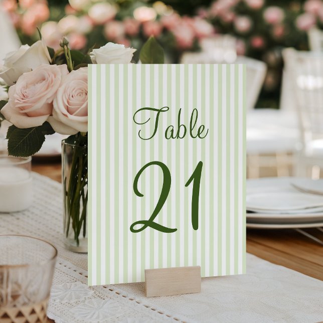 Numeração De Mesa Listras Verde Claro e Branco (Light Green and White Stripes Table Number)