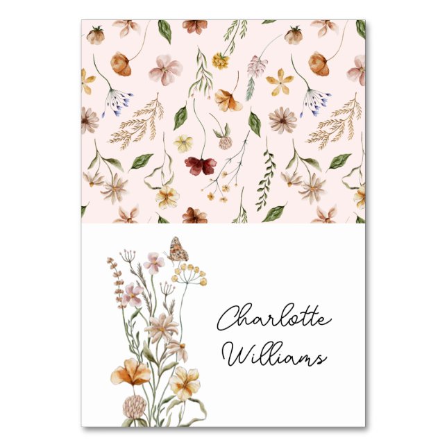 Numeração De Mesa Little Wildflower Pink Baby Name Card (Frente)