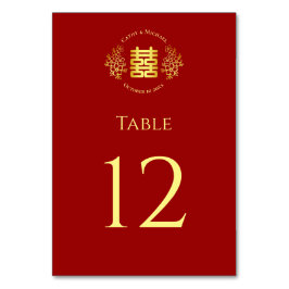 Numeração De Mesa Logotipo floral vermelho Felicidade dupla do casam