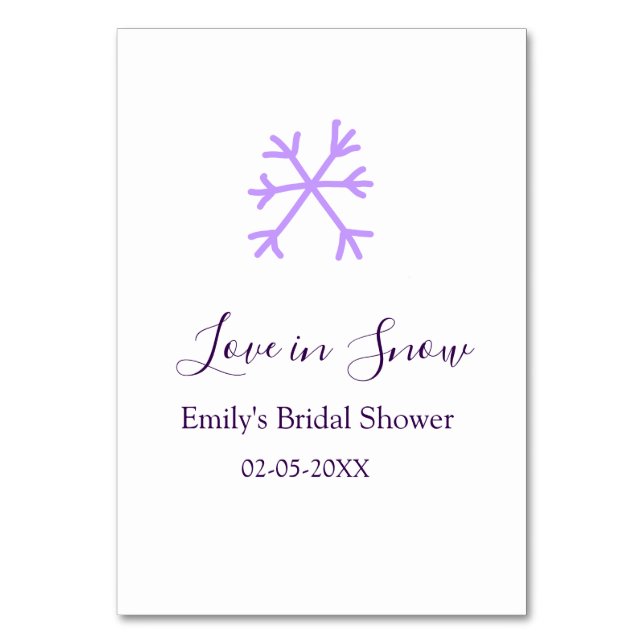 Numeração De Mesa Love in Snow bridal shower purple snowflakes paste (Frente)