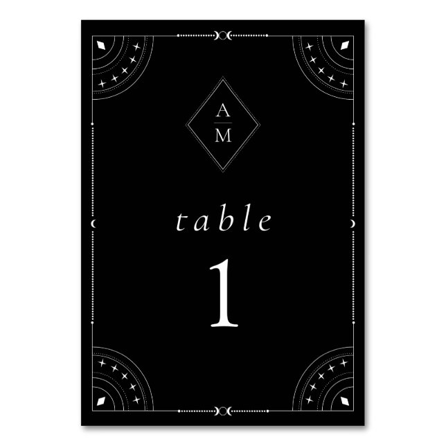 Numeração De Mesa Lua e Estrelas Celestiais Escuras (Frente)