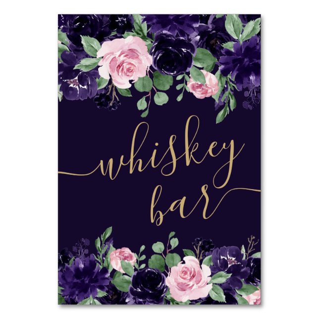 Numeração De Mesa Lush Blossom | Bar Whiskey Rosa Púrpura e Rosa (Frente)