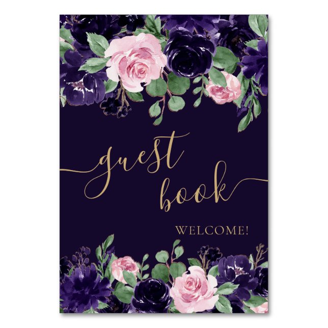 Numeração De Mesa Lush Blossom | Guia Floral Púrpura e Rosa (Frente)