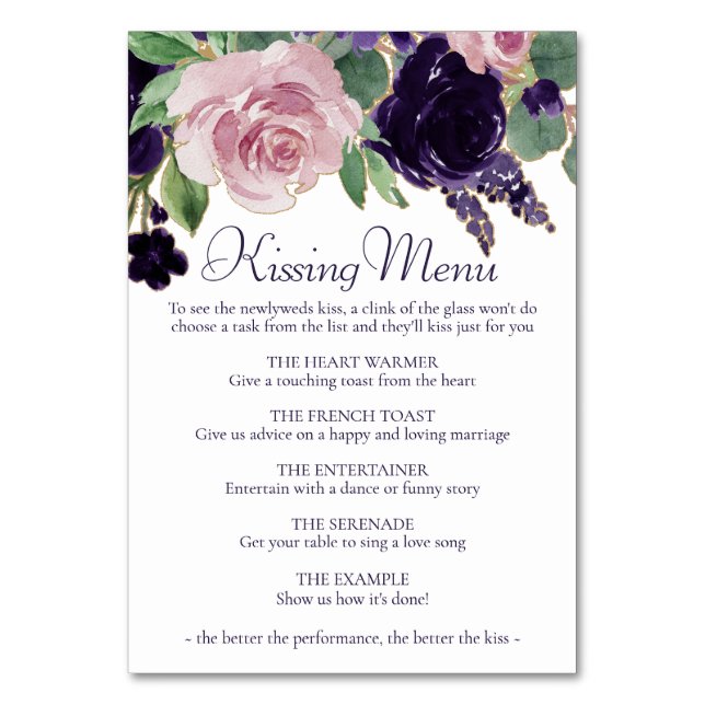 Numeração De Mesa Lush Blossoms | Rosas roxas e rosadas Menu de beij (Frente)