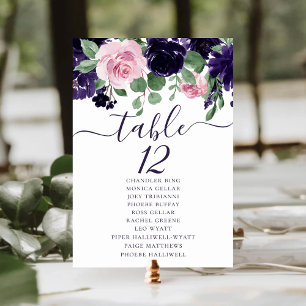 Numeração De Mesa Lush Blossoms Roxos e Nomes de Convidados de Ros