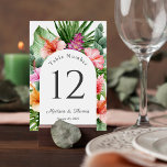 Numeração De Mesa Lush Tropical Watercolor Floral<br><div class="desc">Um belo cartão de mesa de casamento tropical com elementos florais coloridos de cor d'água que incluem flores de hibisco, flores de gengibre e uma variedade de folhagem tropical. A aparência é vibrante e viva e dá o tom para sua celebração no estilo aloha. Um quadro arquivado de tendência ao...</div>