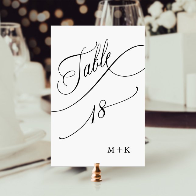Numeração De Mesa Luxo Script Casamento Preto e Branco Número 18, (Criador carregado)